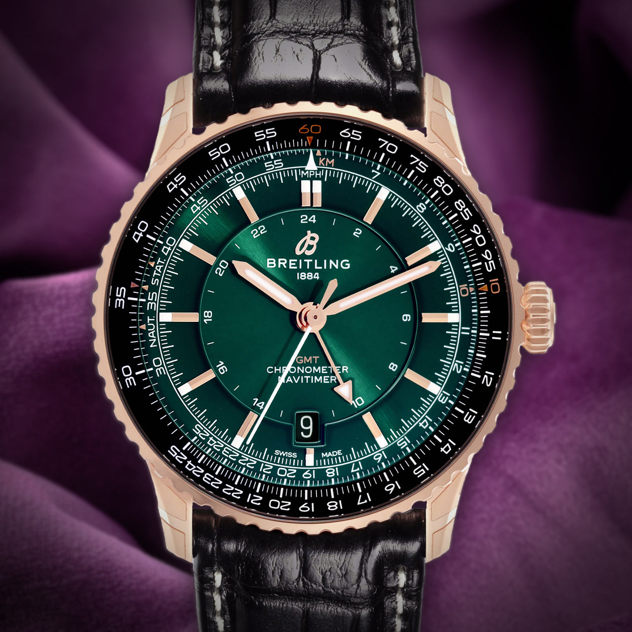 Breitling Navitimer Automatic GMT 41 R32310251L1P1 18k Red Gold Green Dial