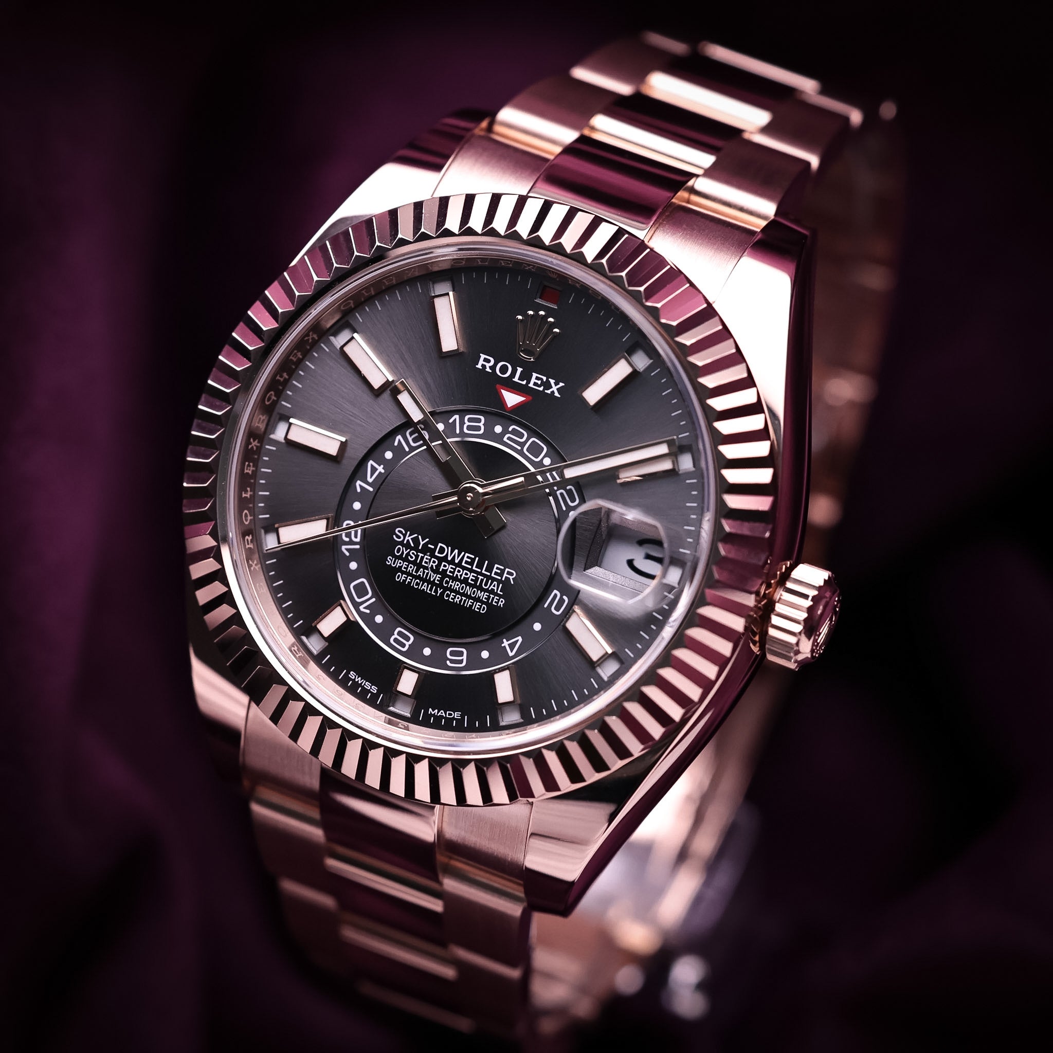 Rolex Sky-Dweller 42mm 18k Everose Gold 326935 Rhodium Dial