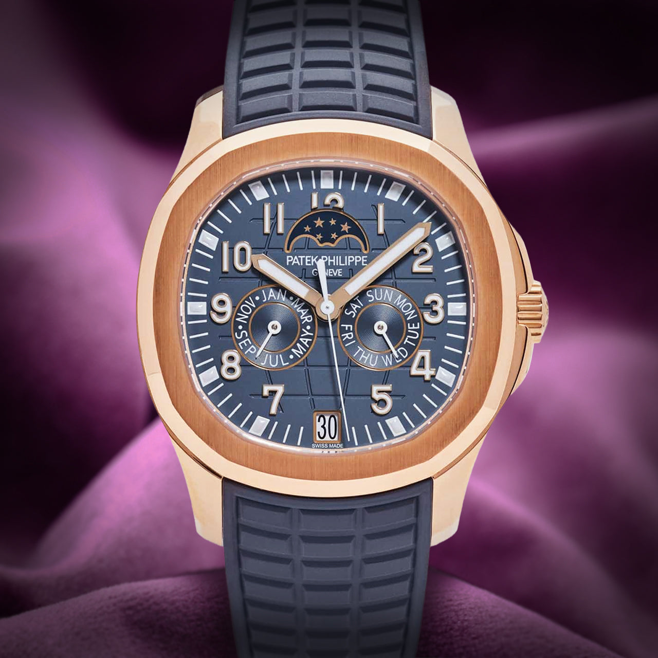 Patek Philippe Aquanaut Annual Calendar Moon Phases Rose Gold BlueGrey 5261R-001