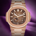 Patek Philippe Nautilus Moon Phases 18k Rose Gold Brown Dial 5712/1R-001