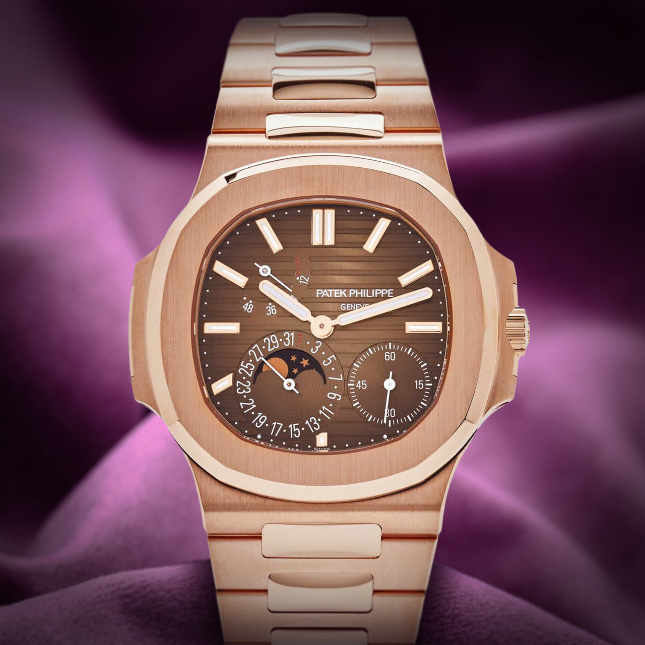 Patek Philippe Nautilus Moon Phases 18k Rose Gold Brown Dial 5712/1R-001