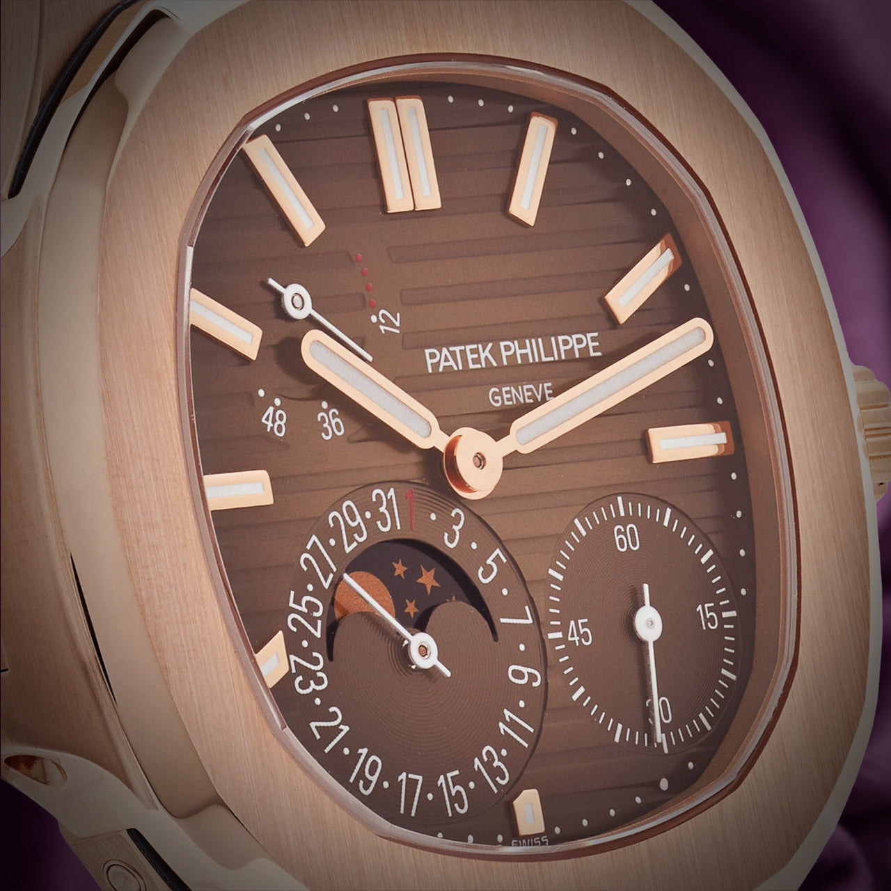 Patek Philippe Nautilus Moon Phases 18k Rose Gold Brown Dial 5712/1R-001