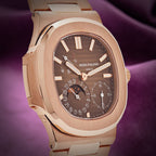 Patek Philippe Nautilus Moon Phases 18k Rose Gold Brown Dial 5712/1R-001