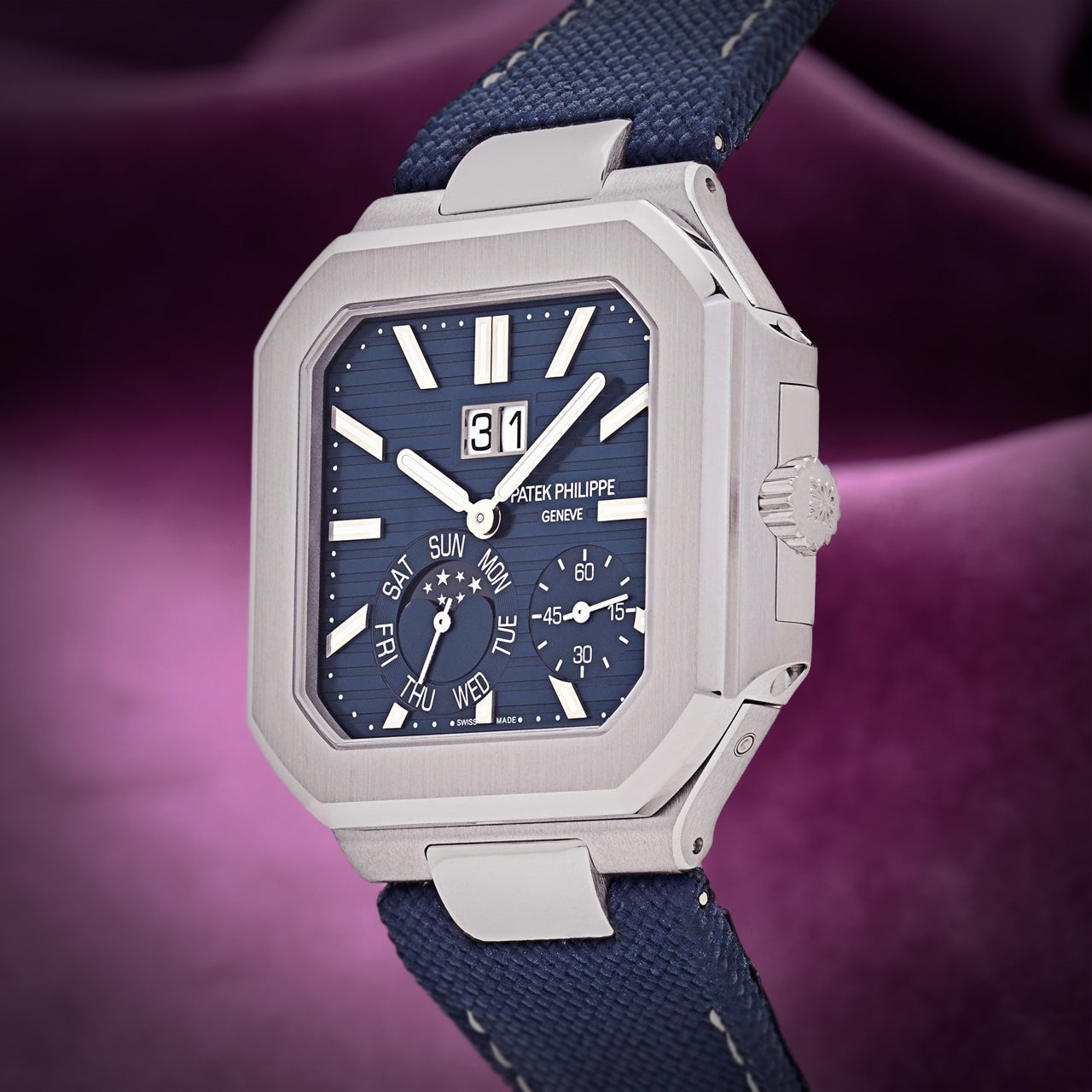 Patek Philippe Cubitus Instantaneous Grand Date Day Moon Phases Blue 5822P-001