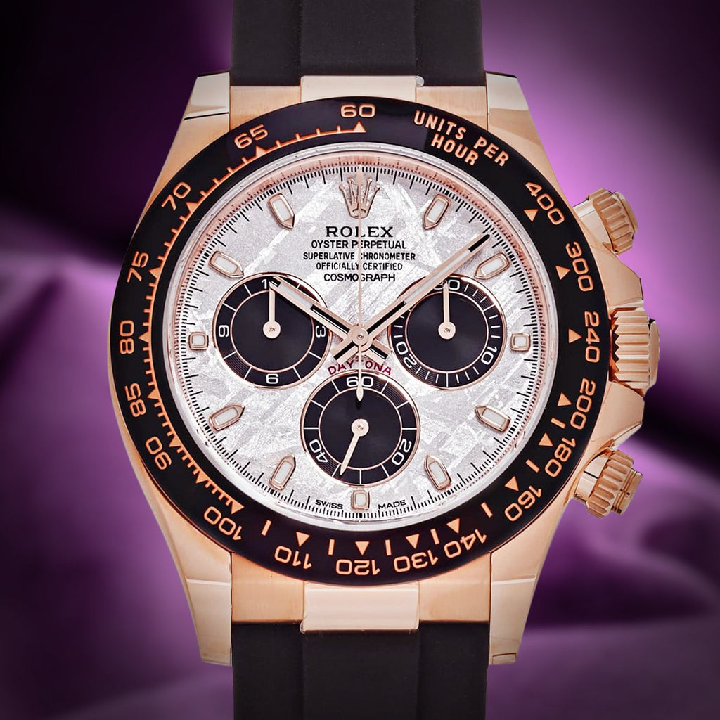Rolex Daytona 18k Everose Gold Oysterflex 116515LN Meteorite Dial