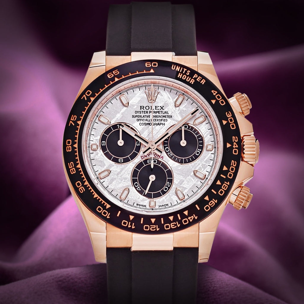 Rolex Daytona 18k Everose Gold Oysterflex 116515LN Meteorite Dial
