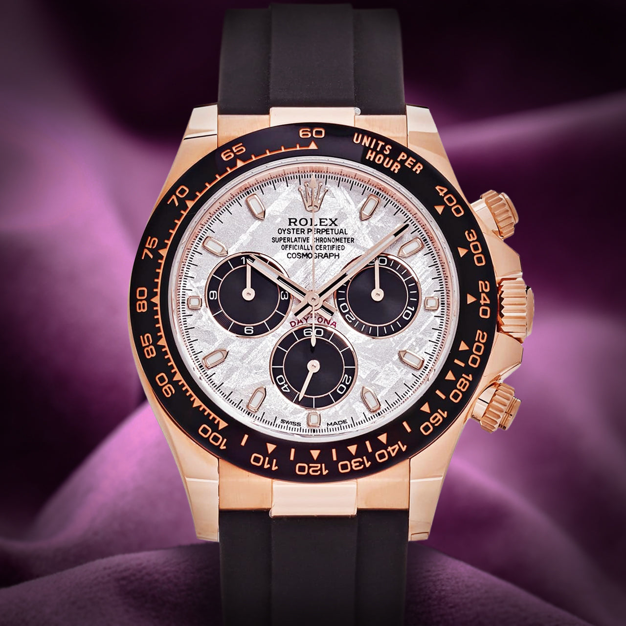 Rolex Daytona 18k Everose Gold Oysterflex 116515LN Meteorite Dial
