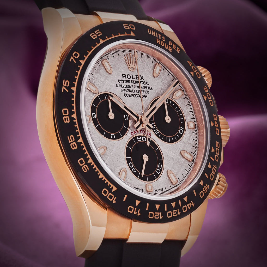 Rolex Daytona 18k Everose Gold Oysterflex 116515LN Meteorite Dial