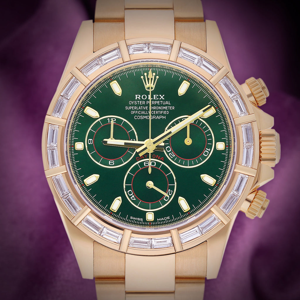 Rolex Daytona John Mayer 18k Yellow Gold Oyster 116568BR Baguette Diamond Bezel