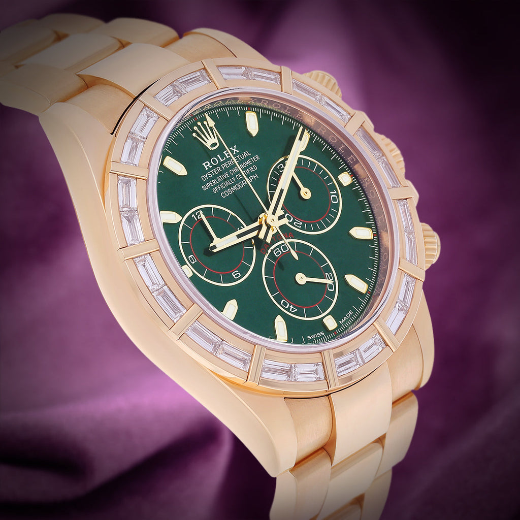 Rolex Daytona John Mayer 18k Yellow Gold Oyster 116568BR Baguette Diamond Bezel