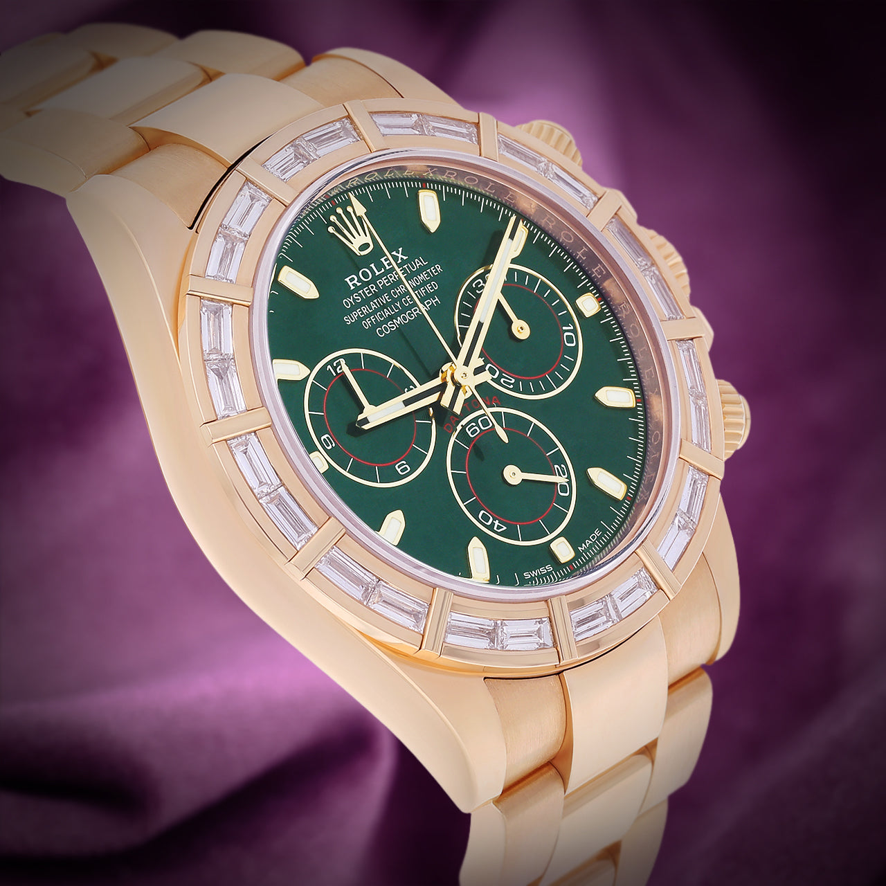 Rolex Daytona John Mayer 18k Yellow Gold Oyster 116568BR Baguette Diamond Bezel