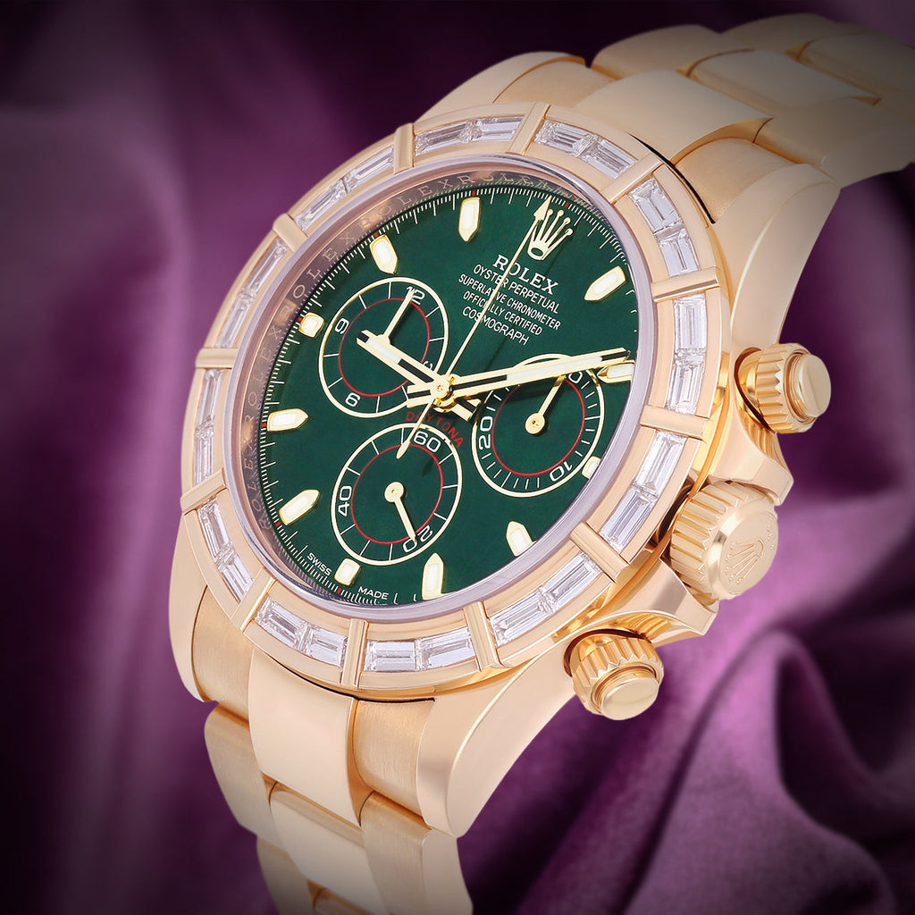 Rolex Daytona John Mayer 18k Yellow Gold Oyster 116568BR Baguette Diamond Bezel