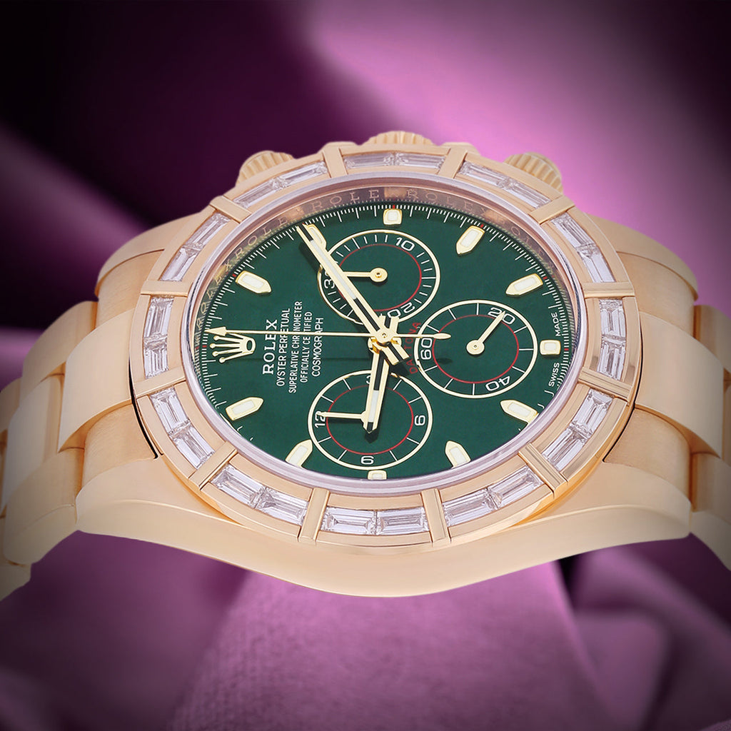 Rolex Daytona John Mayer 18k Yellow Gold Oyster 116568BR Baguette Diamond Bezel