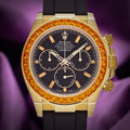 Rolex Daytona Yellow Gold Oysterflex 116588SACO Orange Sapphire Black Diamond