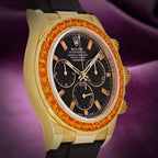 Rolex Daytona Yellow Gold Oysterflex 116588SACO Orange Sapphire Black Diamond