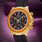 Rolex Daytona Yellow Gold Oysterflex 116588SACO Orange Sapphire Black Diamond