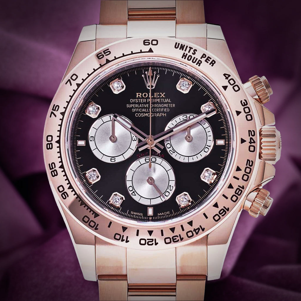 Rolex Daytona 18k Everose Gold Oyster 126505 Black Diamond Dial