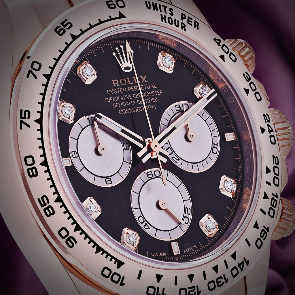 Rolex Daytona 18k Everose Gold Oyster 126505 Black Diamond Dial