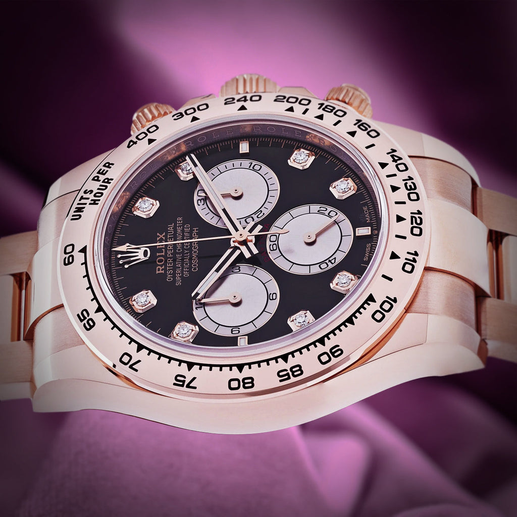 Rolex Daytona 18k Everose Gold Oyster 126505 Black Diamond Dial
