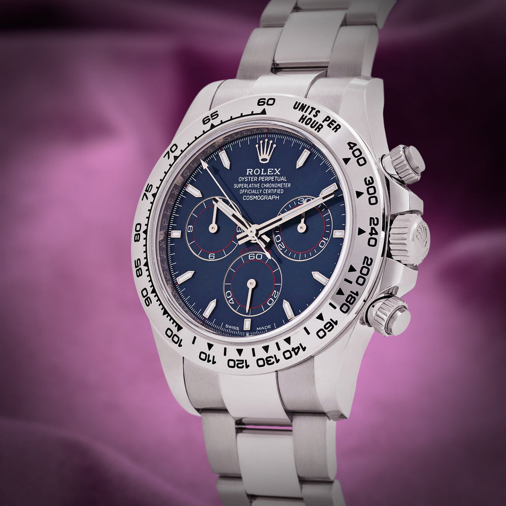 Rolex Daytona 18k White Gold Oyster 126509 Bright Blue Dial