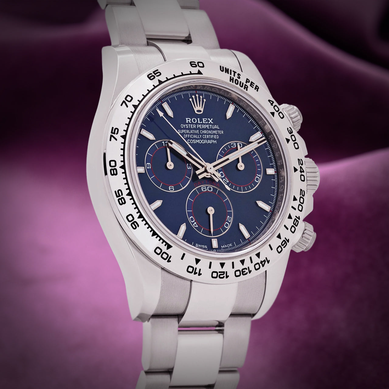 Rolex Daytona 18k White Gold Oyster 126509 Bright Blue Dial