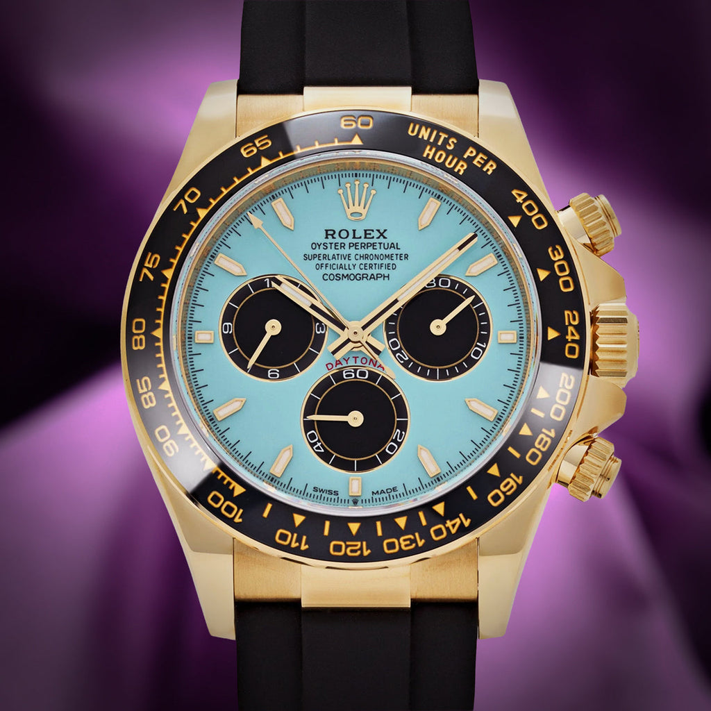 Rolex Daytona Tiffany 18k Yellow Gold Oysterflex 126518LN Turquoise Dial