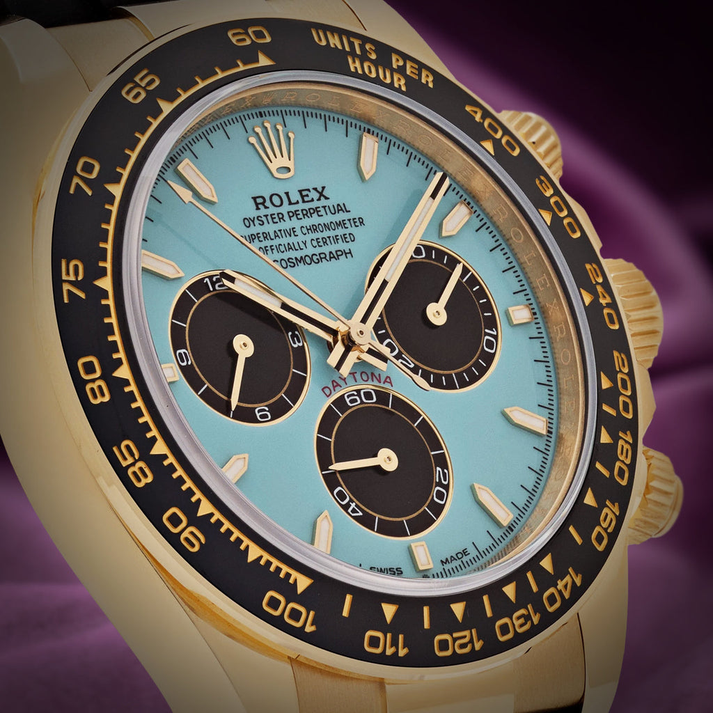 Rolex Daytona Tiffany 18k Yellow Gold Oysterflex 126518LN Turquoise Dial