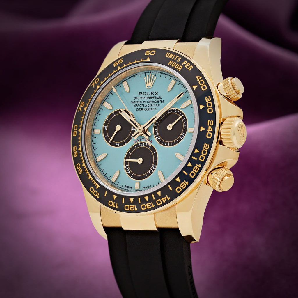 Rolex Daytona Tiffany 18k Yellow Gold Oysterflex 126518LN Turquoise Dial