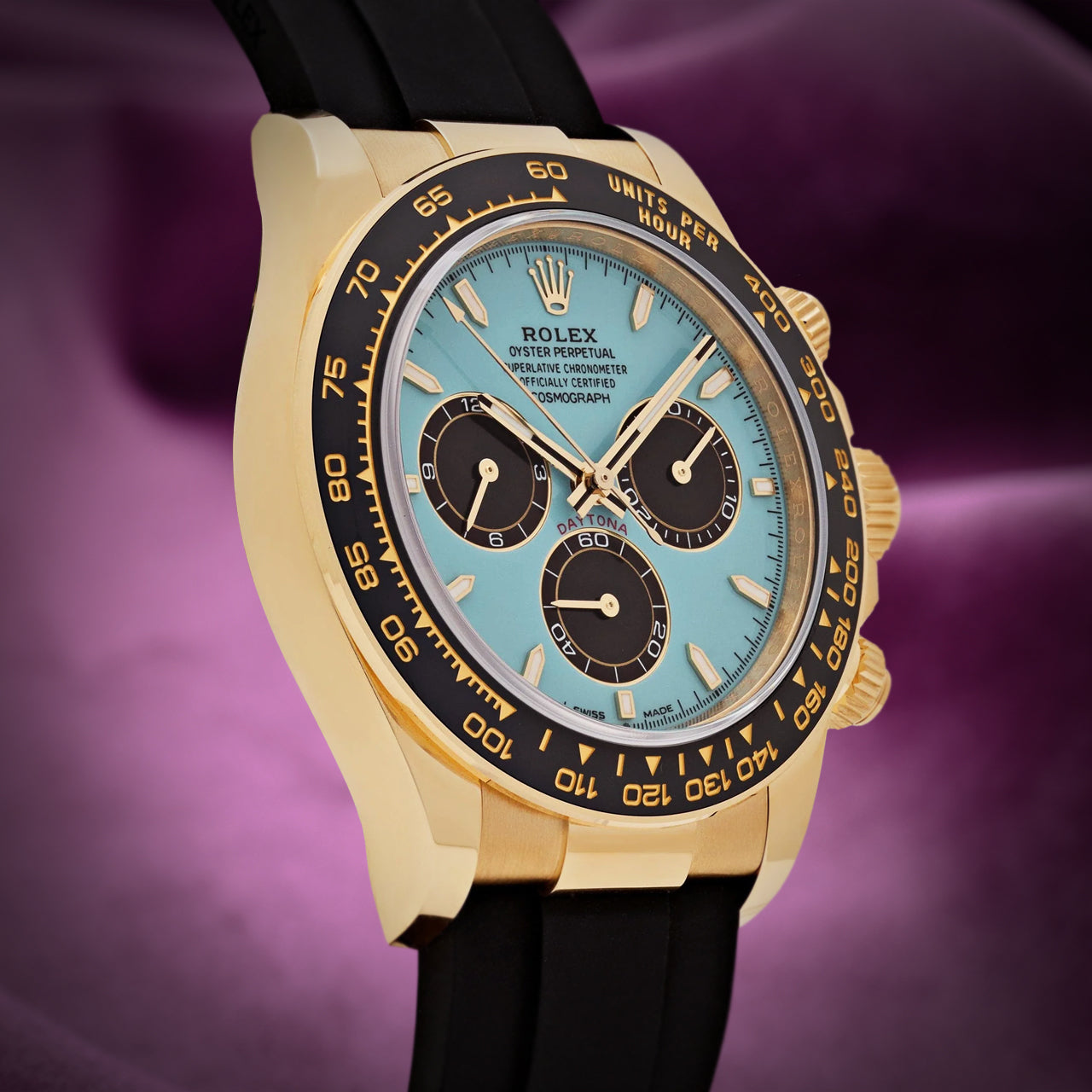 Rolex Daytona Tiffany 18k Yellow Gold Oysterflex 126518LN Turquoise Dial