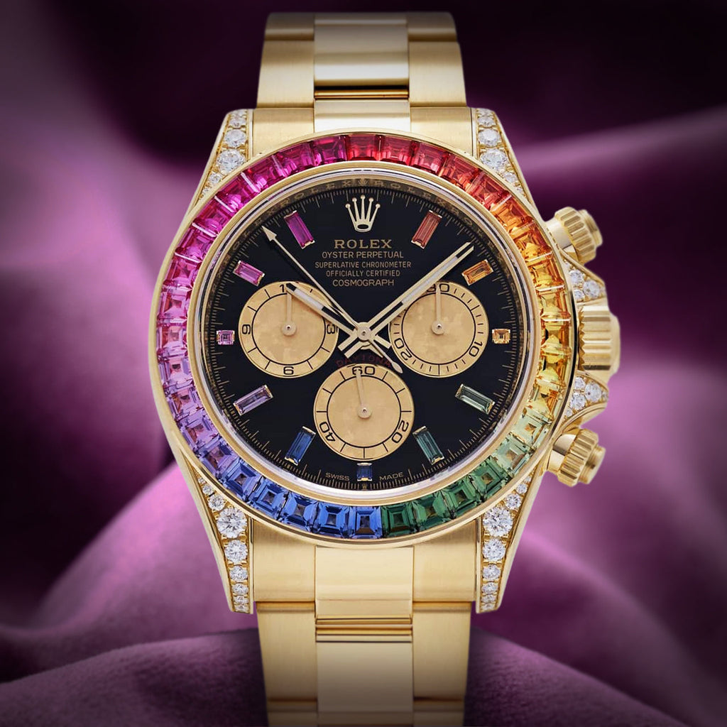 Rolex Daytona Rainbow 18k Yellow Gold Oyster 126598RBOW Black Diamond Dial