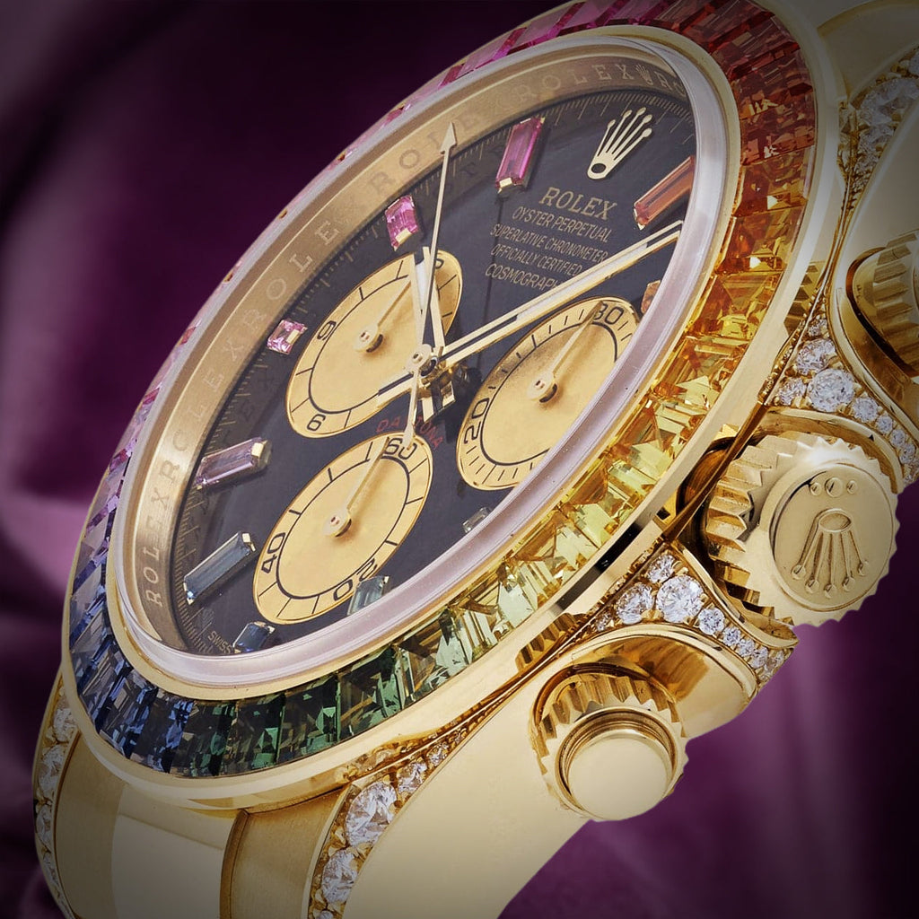 Rolex Daytona Rainbow 18k Yellow Gold Oyster 126598RBOW Black Diamond Dial