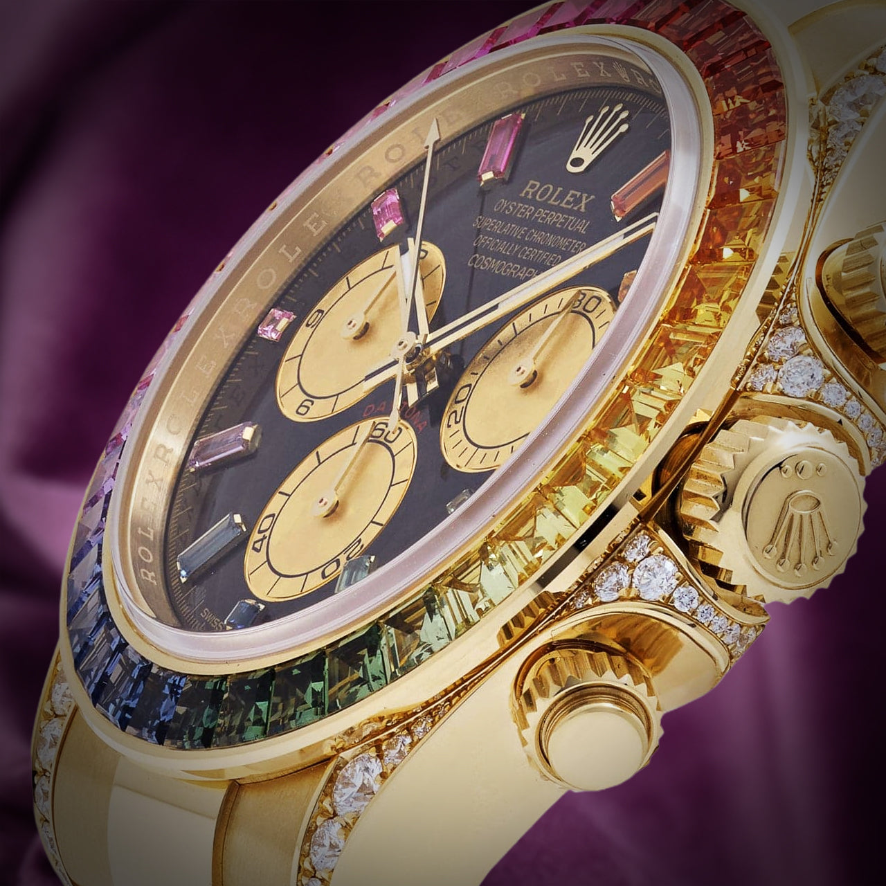 Rolex Daytona Rainbow 18k Yellow Gold Oyster 126598RBOW Black Diamond Dial