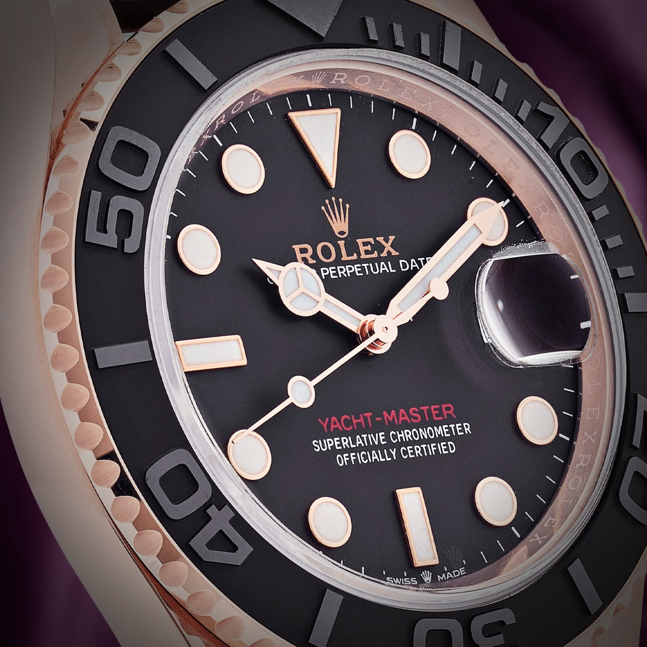 Rolex Yacht-Master 40 18k Everose Gold Oysterflex 126655 Black Dial