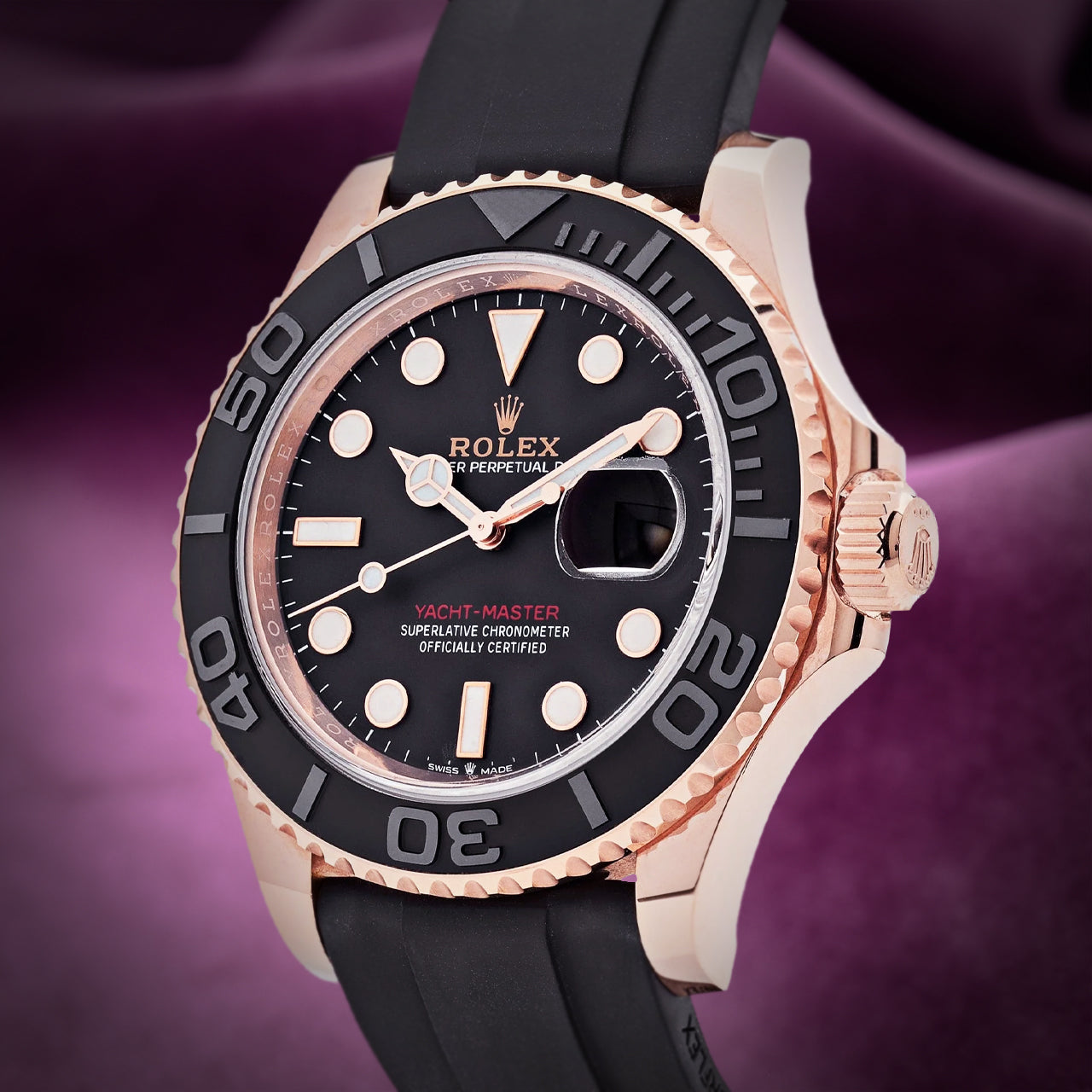 Rolex Yacht-Master 40 18k Everose Gold Oysterflex 126655 Black Dial