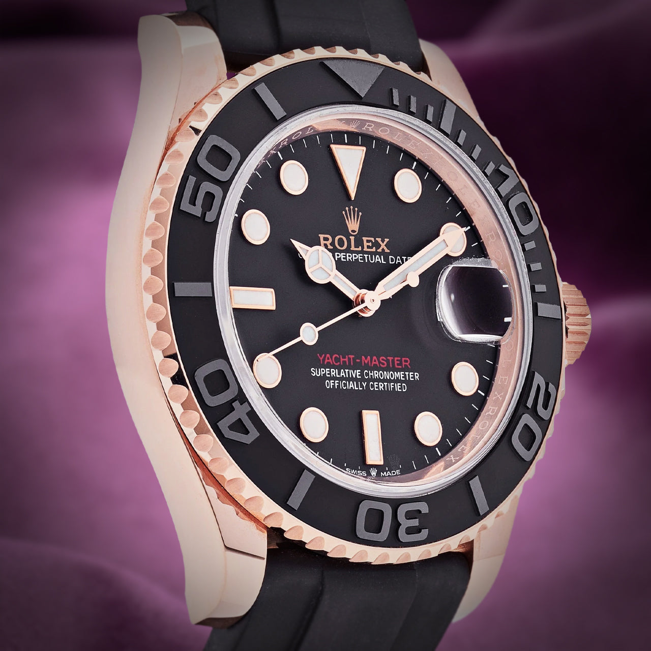 Rolex Yacht-Master 40 18k Everose Gold Oysterflex 126655 Black Dial