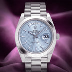Rolex Day-Date 40 President Platinum 228206 Ice Blue Diagonal Motif Dial