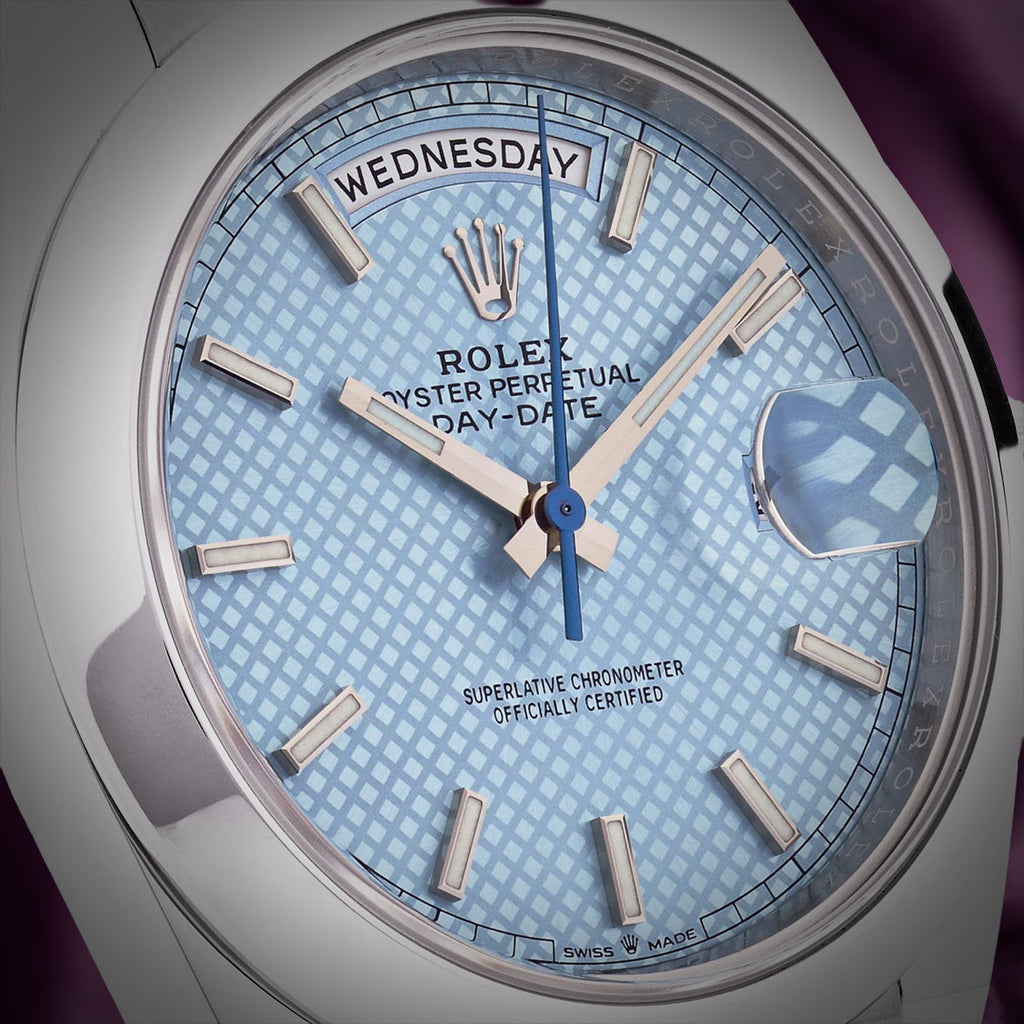 Rolex Day-Date 40 President Platinum 228206 Ice Blue Diagonal Motif Dial