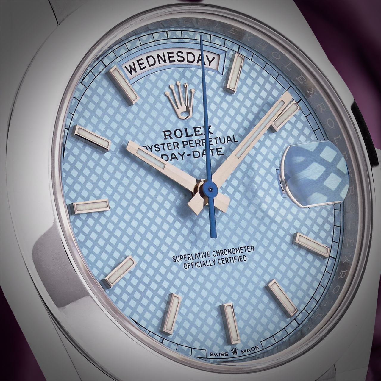 Rolex Day-Date 40 President Platinum 228206 Ice Blue Diagonal Motif Dial
