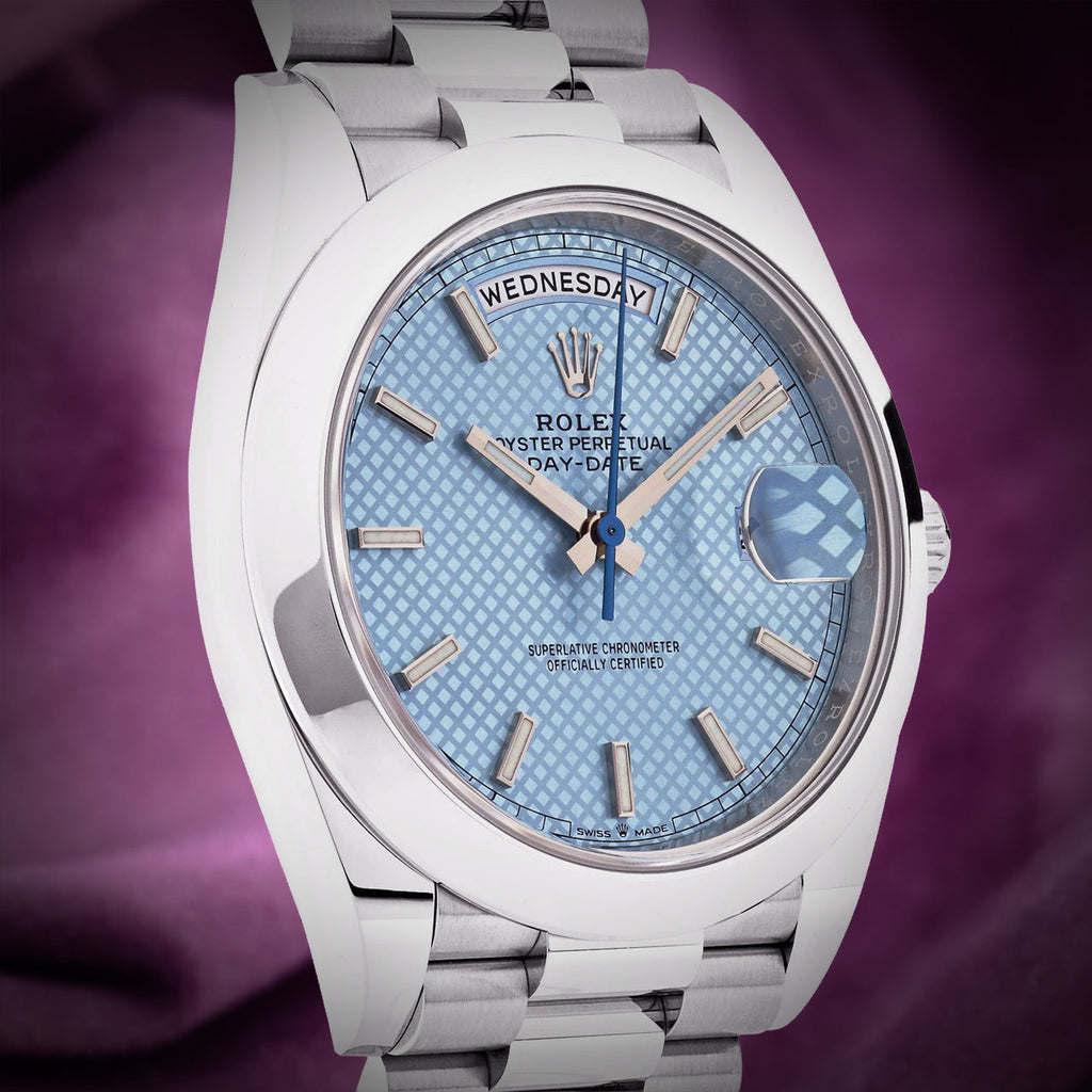 Rolex Day-Date 40 President Platinum 228206 Ice Blue Diagonal Motif Dial