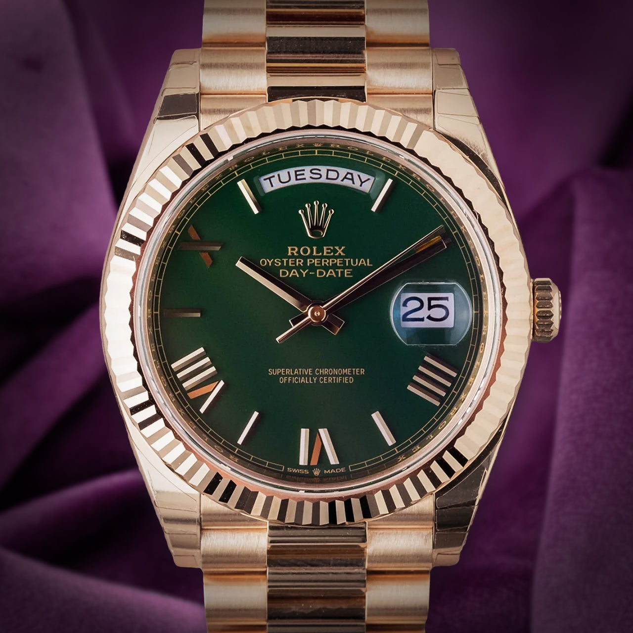 Rolex Day-Date 40 President 18k Yellow Gold 228238 Green Lacquer Dial