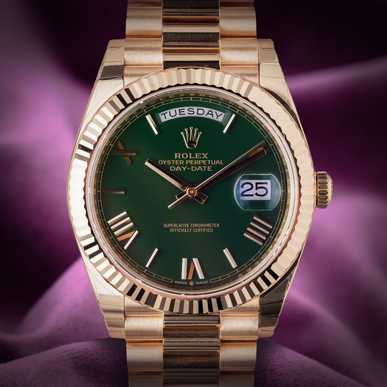 Rolex Day-Date 40 President 18k Yellow Gold 228238 Green Lacquer Dial