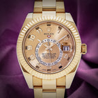 Rolex Sky-Dweller 18k Yellow Gold Oyster 326938 Champagne Dial Arabic Numerals