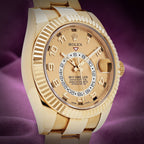 Rolex Sky-Dweller 18k Yellow Gold Oyster 326938 Champagne Dial Arabic Numerals