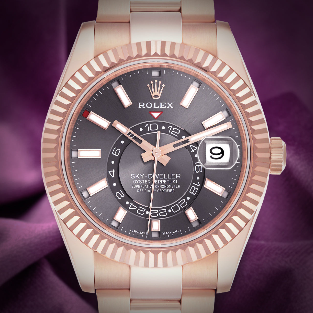 Rolex Sky-Dweller 18k Rose Gold Oyster 336935 Slate Dial