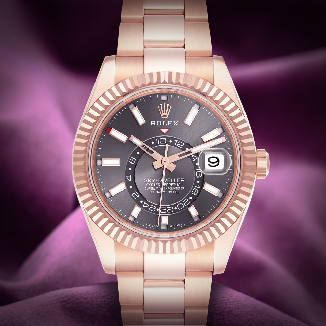 Rolex Sky-Dweller 18k Rose Gold Oyster 336935 Slate Dial