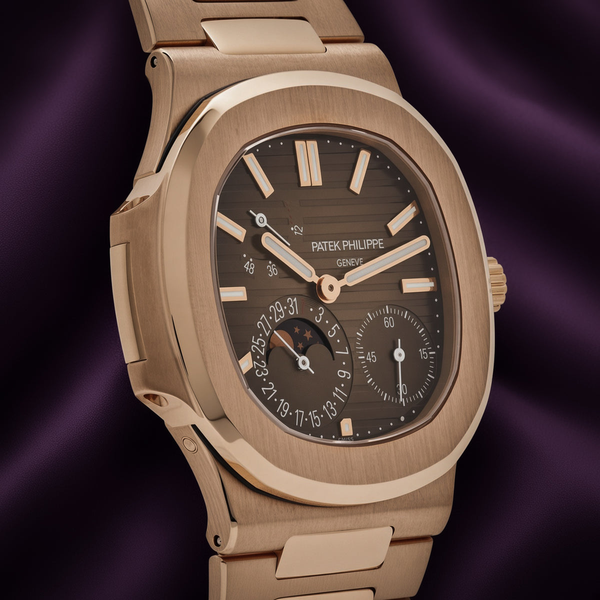 Patek Philippe Nautilus Moon Phases 18k Rose Gold Brown Dial 5712/1R-001