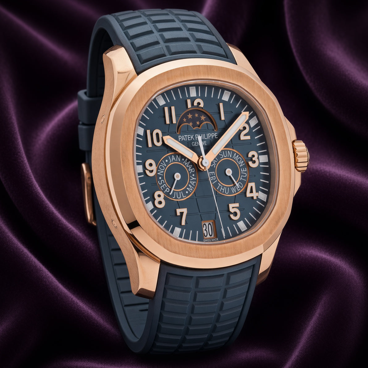 Patek Philippe Aquanaut Annual Calendar Moon Phases Rose Gold BlueGrey 5261R-001